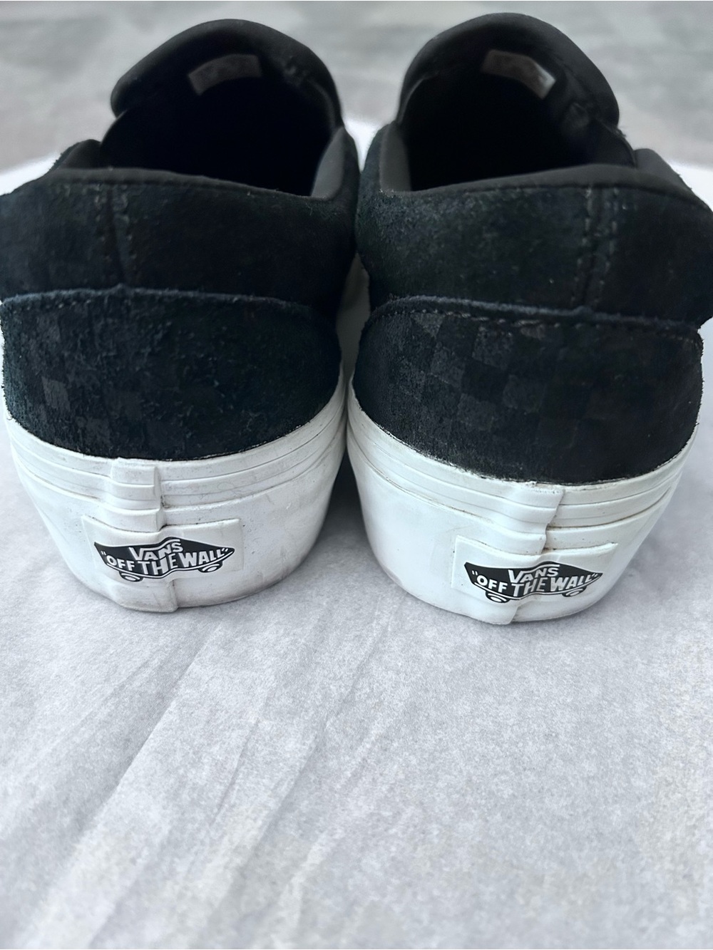 Vans Black & White Platform Checkerboard Leather Slip-On Sneakers - Picture 2 of 6